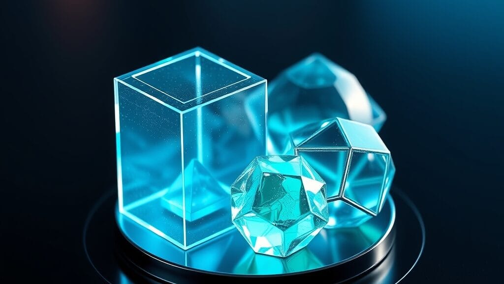 Quatre formes géométriques lumineuses représentant les agents Grok, Harper, Benjamin et Lucas