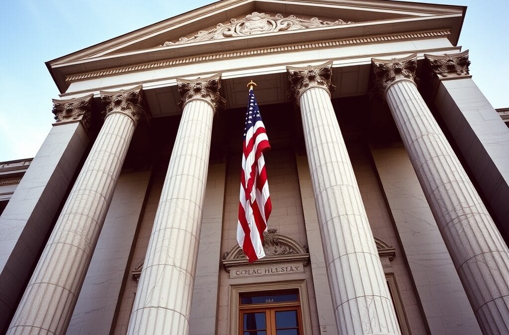 Façade de bâtiment gouvernemental avec colonnes en marbre