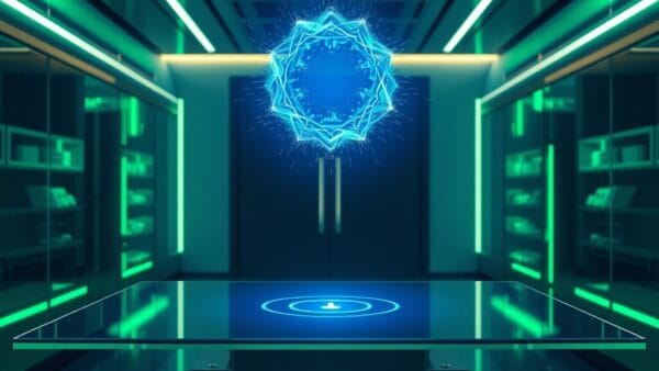 Étincelle holographique bleue représentant Meta Muse Spark dans un laboratoire IA moderne