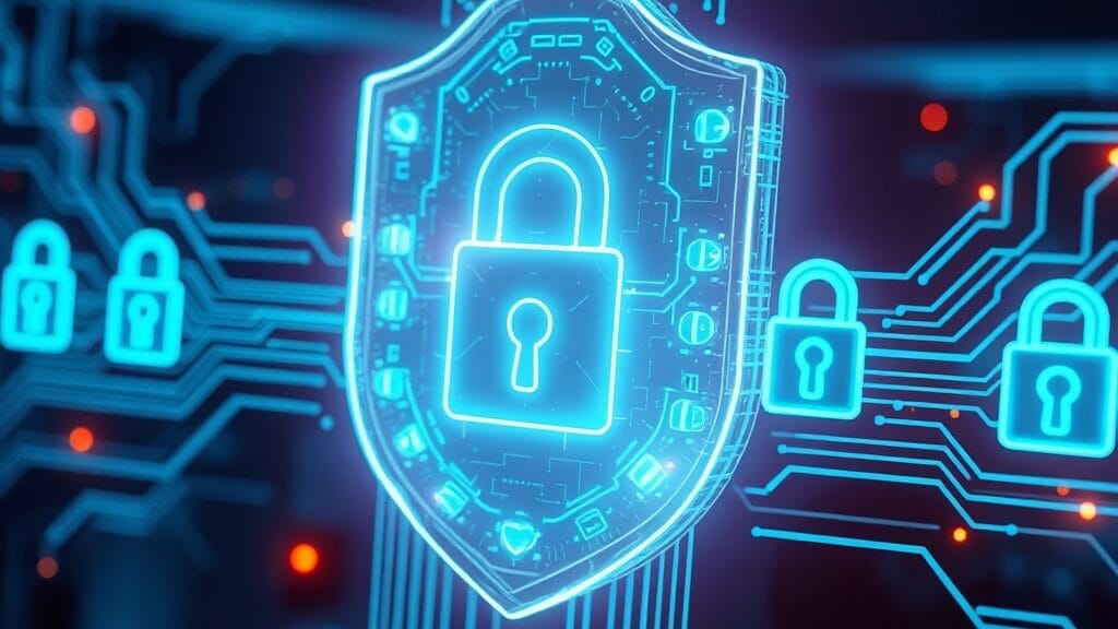 Bouclier de sécurité numérique Agent Governance Toolkit protégeant un réseau d'agents IA