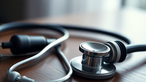 Stéthoscope et microphone côte à côte symbolisant la convergence entre médecine et IA vocale