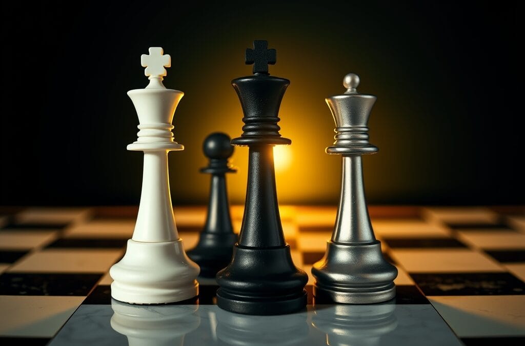 Pièces d échecs de différentes couleurs sur un échiquier en marbre