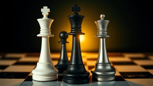 Pièces d échecs de différentes couleurs sur un échiquier en marbre