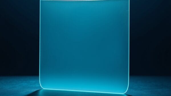 Une plaque de verre dépoli révélant des fissures internes, métaphore des failles zero-day trouvées par Claude Mythos