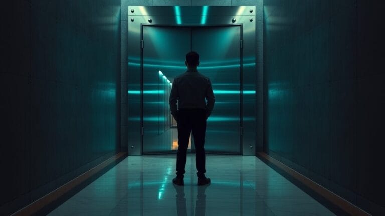 Comment comprendre le premier zero-day conçu avec l'IA (guide 2026) 3 Porte de chambre forte entrouverte dans un couloir institutionnel sombre, silhouette d'analyste de dos au loin.