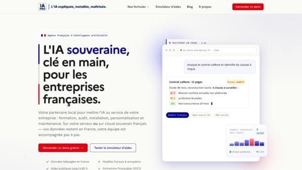 Capture de la page d'accueil d'IAPRO, agence française d'intelligence artificielle souveraine