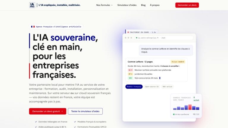 Capture de la page d'accueil d'IAPRO, agence française d'intelligence artificielle souveraine