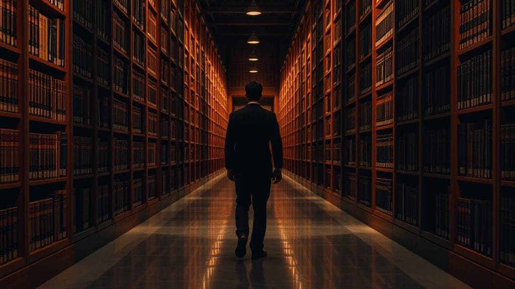 Semble : anatomie d'une recherche de code qui réécrit l'économie des agents 1 Allée de bibliothèque institutionnelle au crépuscule, archiviste de dos au fond du couloir