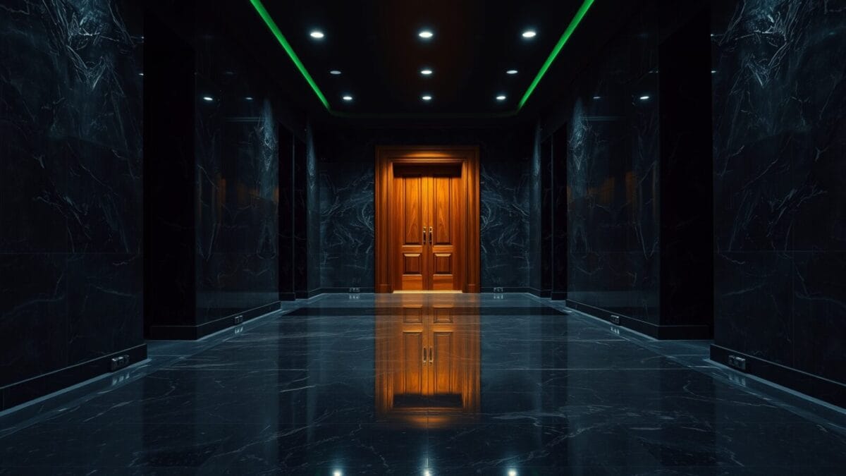 Agent IA déchaîné chez Fedora : ce que la régulation oblige à documenter 1 Couloir vide d'un palais de justice en marbre sombre, porte entrouverte au fond éclairée d'ambre.