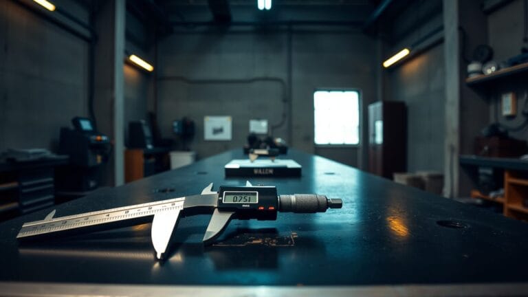 HIC Mouse lance un outil d'édition précis pour agents IA 9 Instruments de mesure en acier brossé alignés sur un établi de précision dans un atelier sombre.