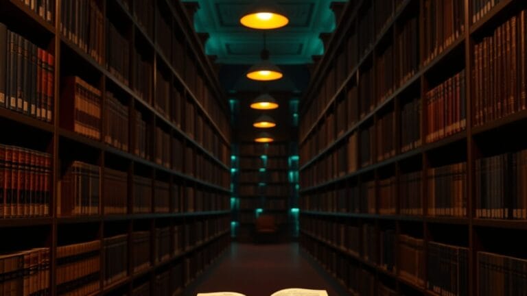 Bibliothèque institutionnelle silencieuse avec livre fermé sur table de marbre