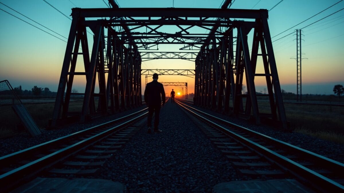 L'IA et la censure : quand les théories de niche deviennent une réalité coûteuse 1 Une bifurcation de rails au petit matin, silhouette de dos au loin sur le quai.