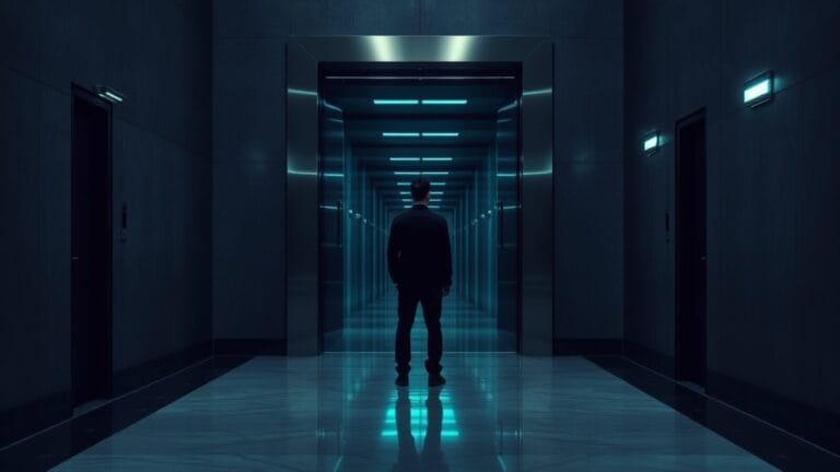 OpenAI dissout son équipe de préparation aux risques 2 Porte de sécurité en acier entrouverte dans un couloir institutionnel, silhouette de dos au loin.
