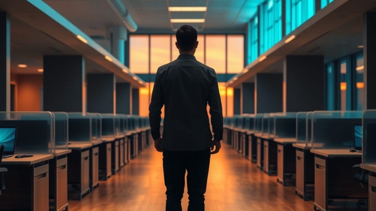 Benedict Evans : pourquoi les pilotes IA calent avant l'échelle 1 Bureau vide au crépuscule, silhouette isolée près d'une fenêtre, symbole du passage à l'échelle de l'IA en entreprise.