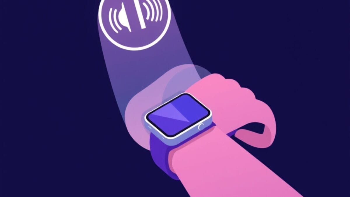 Montre connectée avec assistant IA 2026 : Galaxy AI, Gemini, Siri 1 Illustration d'une montre connectée au poignet avec une icône d'assistant vocal IA lumineuse au-dessus de l'écran