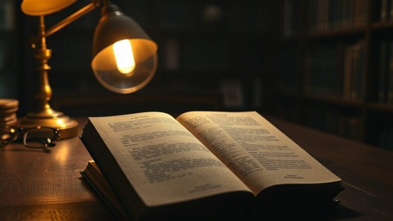 Livre fermé posé face contre bureau à côté d'une lampe de lecture
