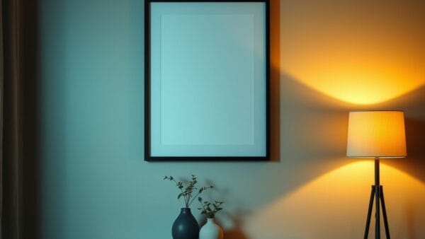 Cadre numérique fin accroché au mur d'un salon