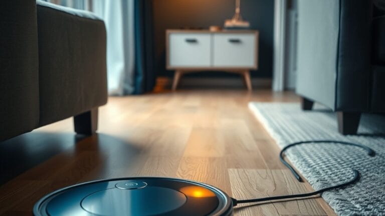 Meilleur robot aspirateur laveur 2026 : l'IA qui évite les obstacles 7 Robot aspirateur sur le parquet d'un salon