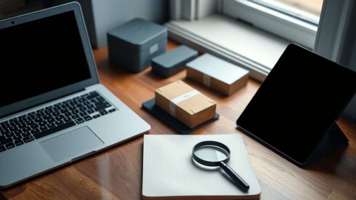 Ordinateur portable, smartphone et tablette posés sur un bureau avant l'installation d'une application